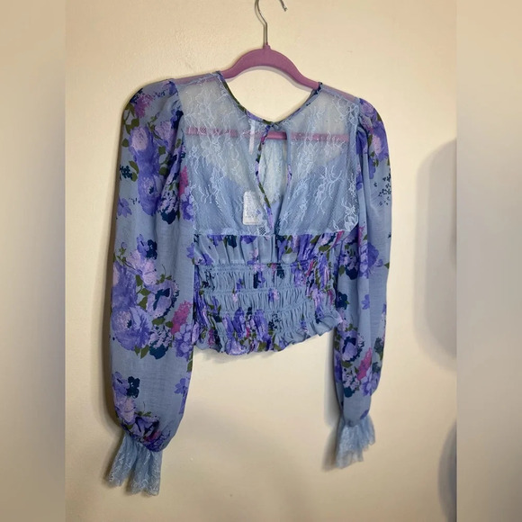 NWT|| Free People Daphne Blouse In Blue, Size XS, Spring - Picture 7 of 10